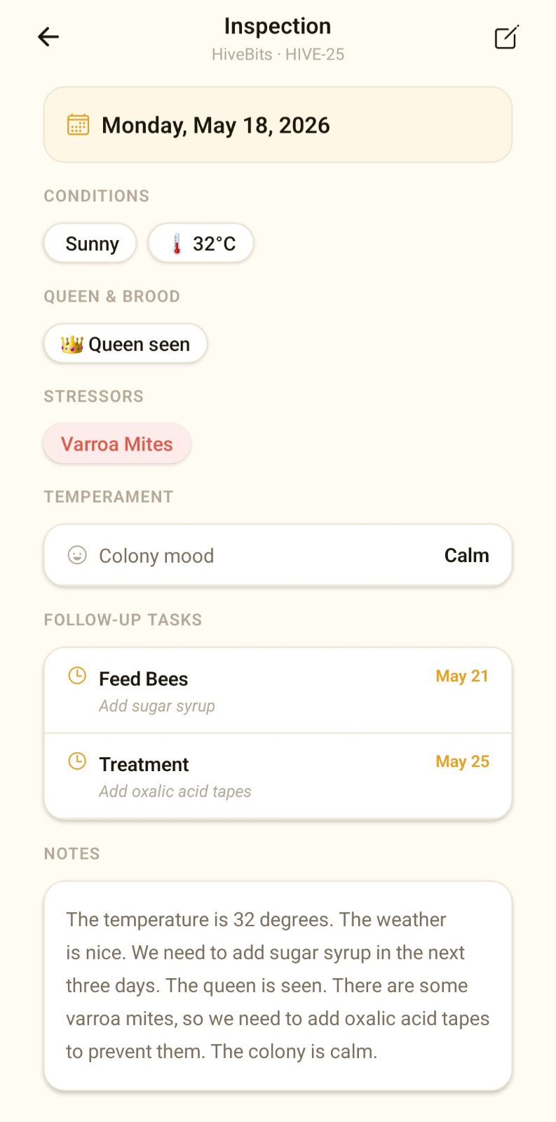 HivePulse detalj pregleda sa stanjem i zadacima